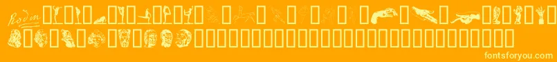 P22RodinExtras-Schriftart – Gelbe Schriften auf orangefarbenem Hintergrund