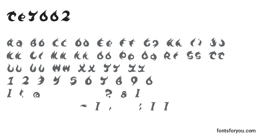 Schriftart Te7002 – Alphabet, Zahlen, spezielle Symbole