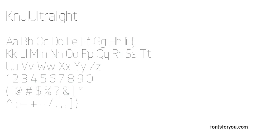 Czcionka KnulUltralight – alfabet, cyfry, specjalne znaki