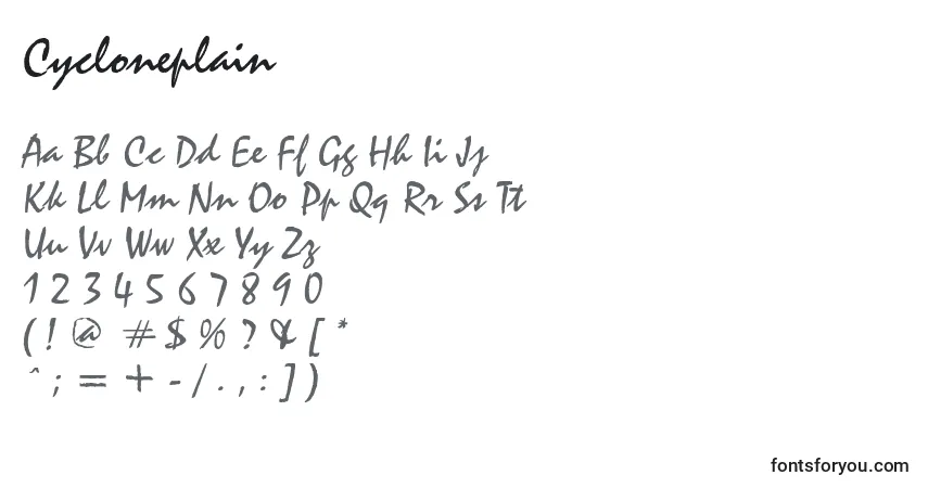 Czcionka Cycloneplain – alfabet, cyfry, specjalne znaki