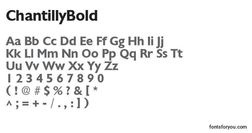 A fonte ChantillyBold – alfabeto, números, caracteres especiais