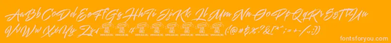 Mistuki1PersonalUse-Schriftart – Rosa Schriften auf orangefarbenem Hintergrund