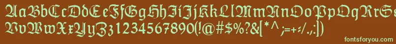 フォントHumboldtfrakturZierbuchstaben – 緑色の文字が茶色の背景にあります。