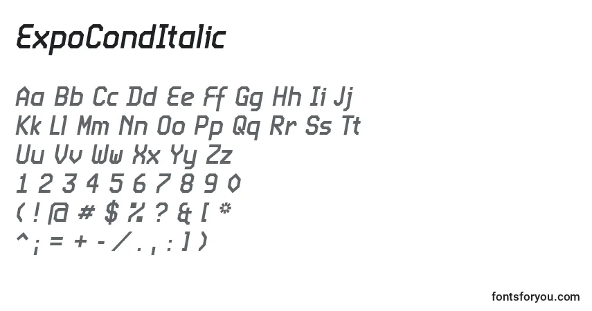 Czcionka ExpoCondItalic – alfabet, cyfry, specjalne znaki
