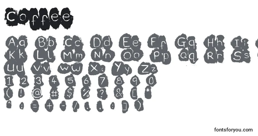 A fonte Coffee – alfabeto, números, caracteres especiais
