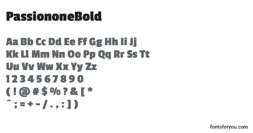 A fonte PassiononeBold – alfabeto, números, caracteres especiais