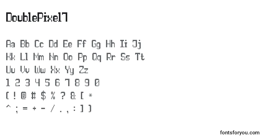 Czcionka DoublePixel7 – alfabet, cyfry, specjalne znaki
