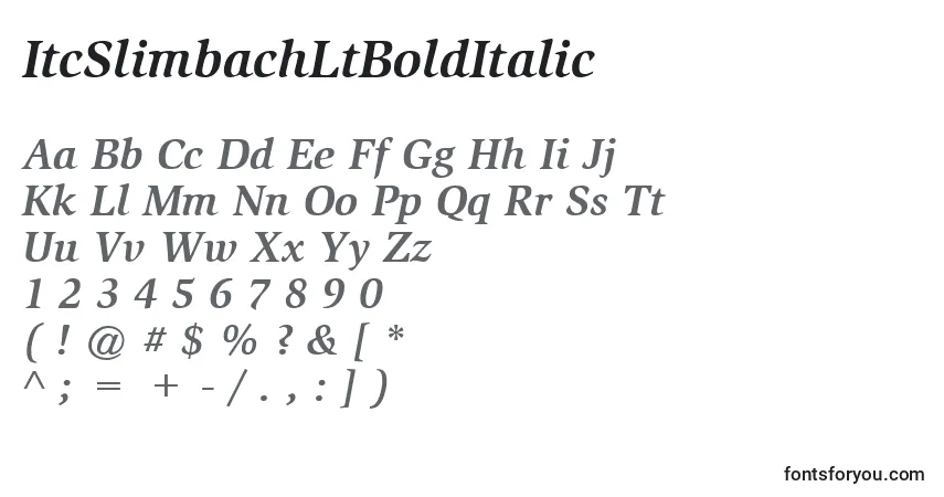 Czcionka ItcSlimbachLtBoldItalic – alfabet, cyfry, specjalne znaki