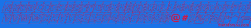 フォントARewindertitulcmotlobl – 赤い文字の青い背景