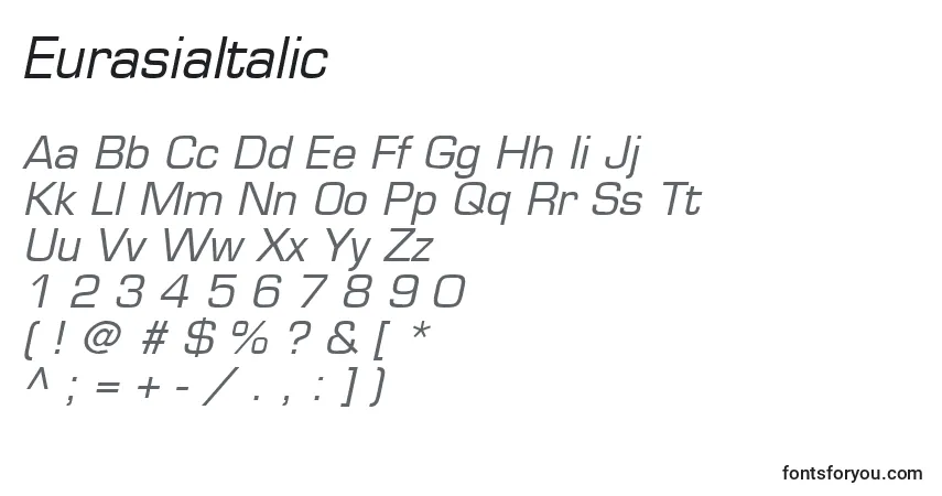 Шрифт EurasiaItalic – алфавит, цифры, специальные символы