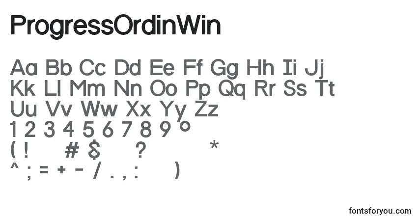 Czcionka ProgressOrdinWin – alfabet, cyfry, specjalne znaki