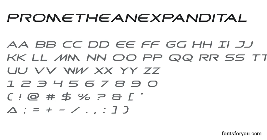 A fonte Prometheanexpandital – alfabeto, números, caracteres especiais