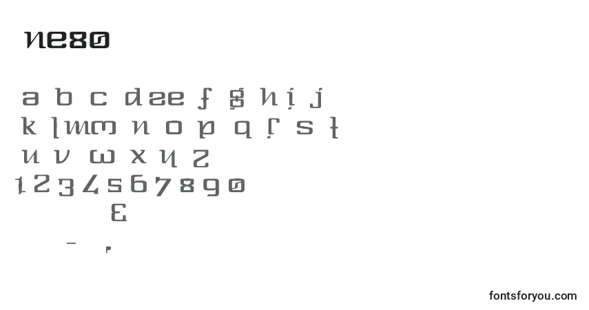 Czcionka One80 – alfabet, cyfry, specjalne znaki