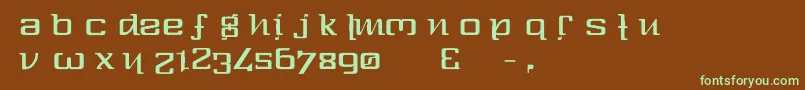 フォントOne80 – 緑色の文字が茶色の背景にあります。