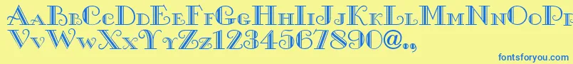 フォントXGalle – 青い文字が黄色の背景にあります。