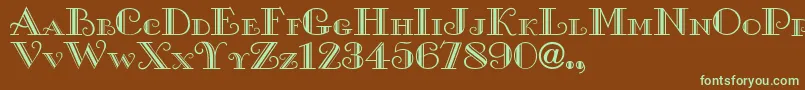 フォントXGalle – 緑色の文字が茶色の背景にあります。