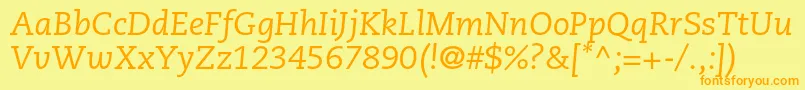 CaecilialtstdItalic-Schriftart – Orangefarbene Schriften auf gelbem Hintergrund