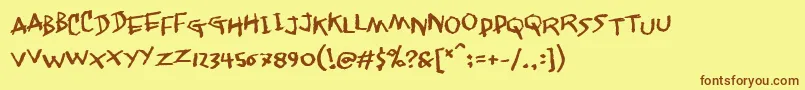 Janglyフォントについての詳細 フォントJangly – 茶色の文字が黄色の背景にあります。