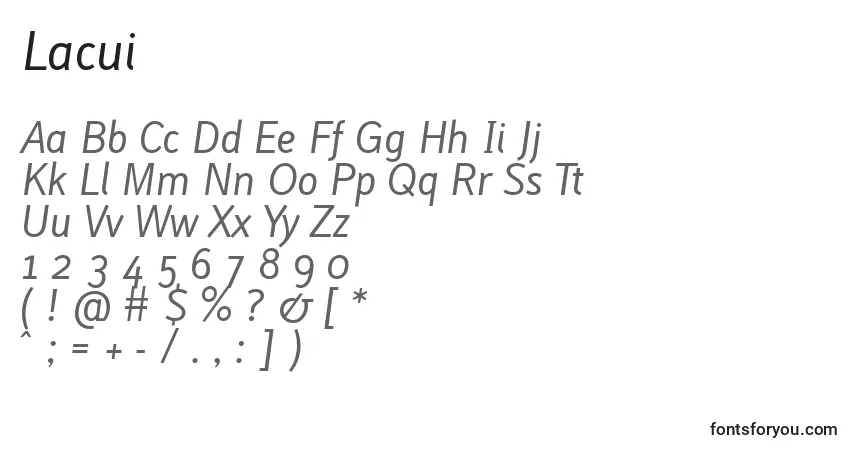 Schriftart Lacui – Alphabet, Zahlen, spezielle Symbole