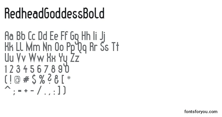 A fonte RedheadGoddessBold – alfabeto, números, caracteres especiais