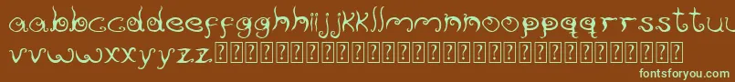 フォントReservoirink – 緑色の文字が茶色の背景にあります。