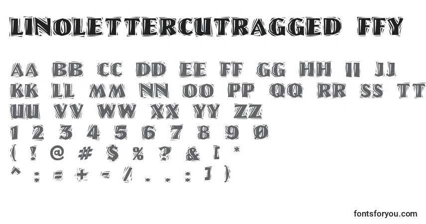 Czcionka Linolettercutragged ffy – alfabet, cyfry, specjalne znaki