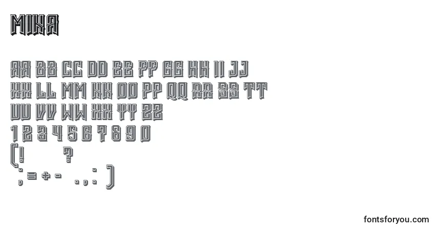 A fonte Mina – alfabeto, números, caracteres especiais