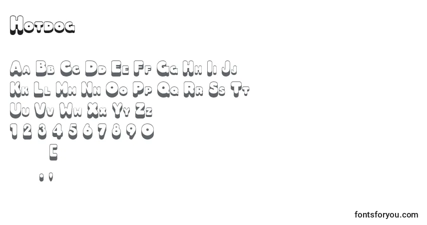 Schriftart Hotdog – Alphabet, Zahlen, spezielle Symbole