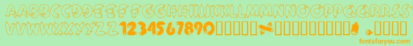 AlphaSausage-Schriftart – Orangefarbene Schriften auf grünem Hintergrund