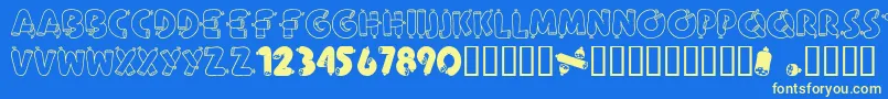 AlphaSausage Font – Yellow Fonts on Blue Background