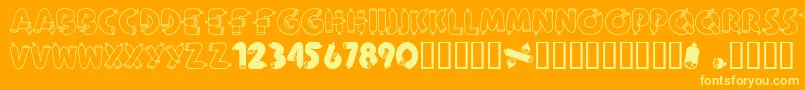 AlphaSausage-Schriftart – Gelbe Schriften auf orangefarbenem Hintergrund