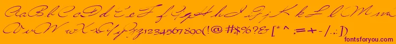 CountryRegular-Schriftart – Violette Schriften auf orangefarbenem Hintergrund