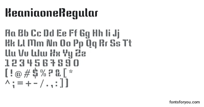 A fonte KeaniaoneRegular – alfabeto, números, caracteres especiais