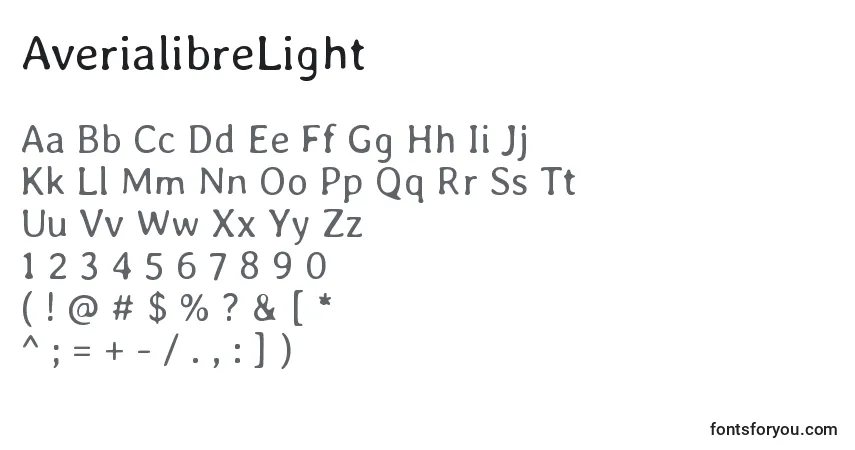 A fonte AverialibreLight – alfabeto, números, caracteres especiais
