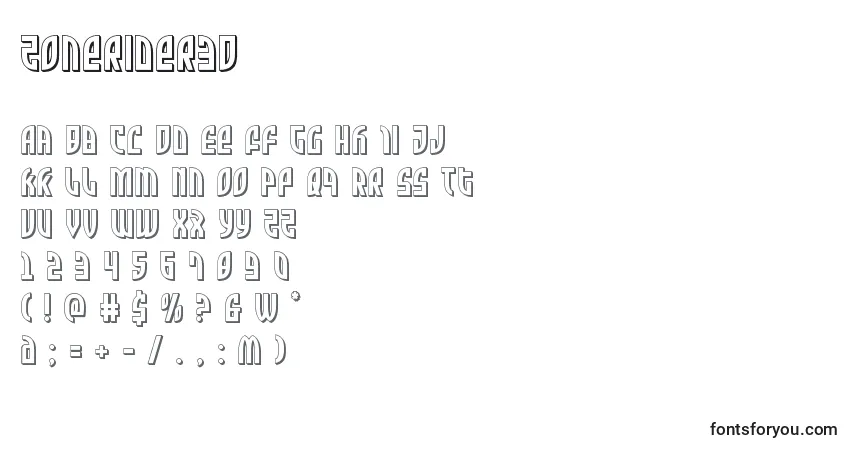 Czcionka Zonerider3D – alfabet, cyfry, specjalne znaki