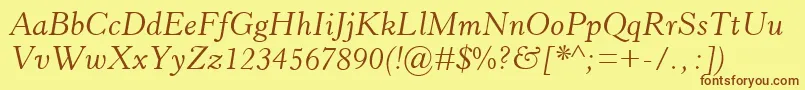 フォントHorleyOsMtItalic – 茶色の文字が黄色の背景にあります。
