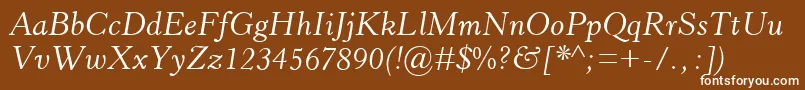 HorleyOsMtItalic-fontti – valkoiset fontit ruskealla taustalla