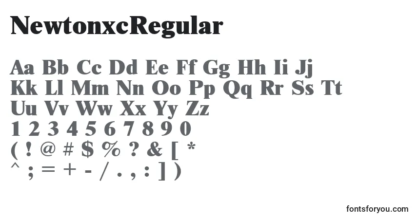 NewtonxcRegular-fontti – aakkoset, numerot, erikoismerkit