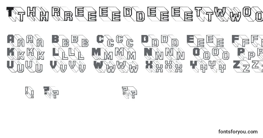 Czcionka Threedeetwobeta – alfabet, cyfry, specjalne znaki