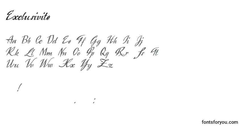 Czcionka Exclusivite (110822) – alfabet, cyfry, specjalne znaki