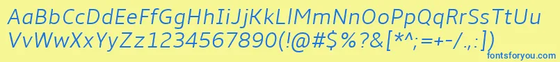 フォントAmble Lightitalic – 青い文字が黄色の背景にあります。