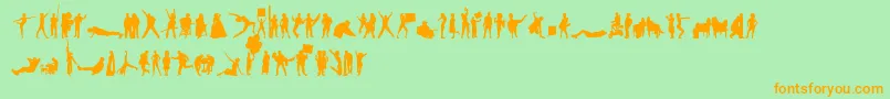 Weitere Informationen zur HumanSilhouettesFreeThree-Schriftart HumanSilhouettesFreeThree-Schriftart – Orangefarbene Schriften auf grünem Hintergrund