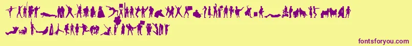 フォントHumanSilhouettesFreeThree – 紫色のフォント、黄色の背景