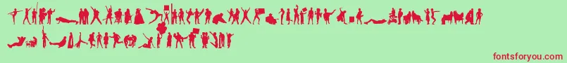 Шрифт HumanSilhouettesFreeThree – красные шрифты на зелёном фоне