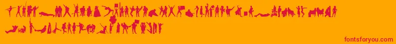 フォントHumanSilhouettesFreeThree – オレンジの背景に赤い文字