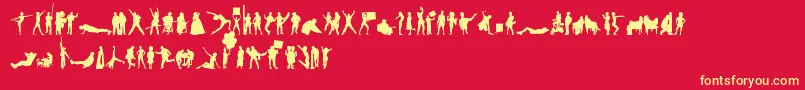 フォントHumanSilhouettesFreeThree – 黄色の文字、赤い背景