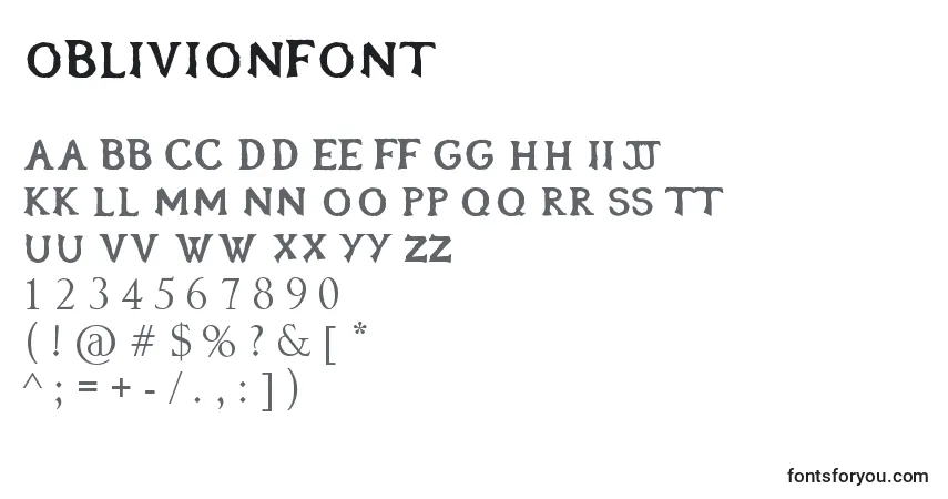 Schriftart Oblivionfont – Alphabet, Zahlen, spezielle Symbole