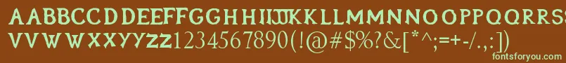 フォントOblivionfont – 緑色の文字が茶色の背景にあります。