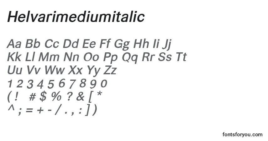 A fonte Helvarimediumitalic – alfabeto, números, caracteres especiais