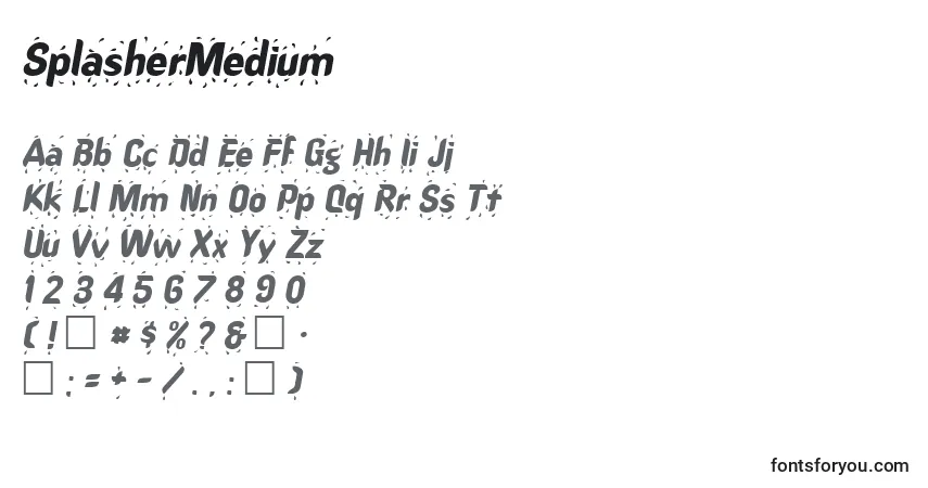 Czcionka SplasherMedium – alfabet, cyfry, specjalne znaki